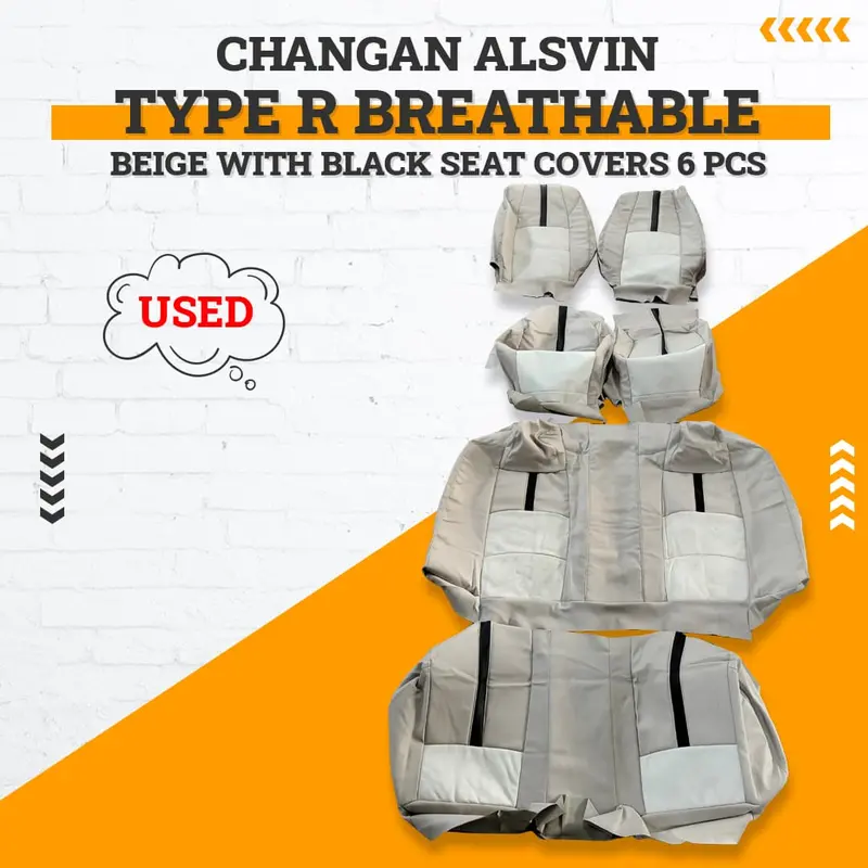 Used Changan Alsvin Type R Breathable Seat Covers 6 Pcs  2021 - 2025 - Beige With Black 1