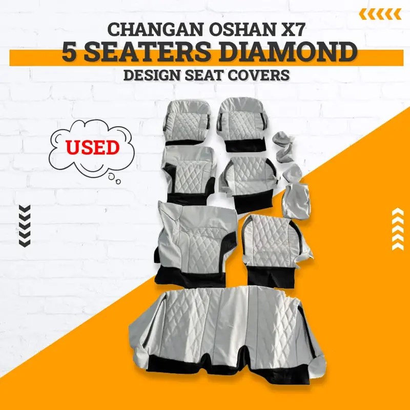 Used Changan Oshan X7 5 Seaters Diamond Seat Cover 2022 - 2025 - Light Grey With Black 11 Pcs 1