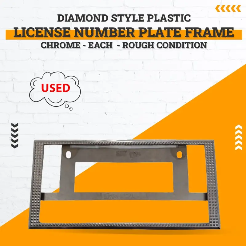 Used Diamond Style Plastic License Number Plate Frame Chrome - Each  - Rough Condition 1