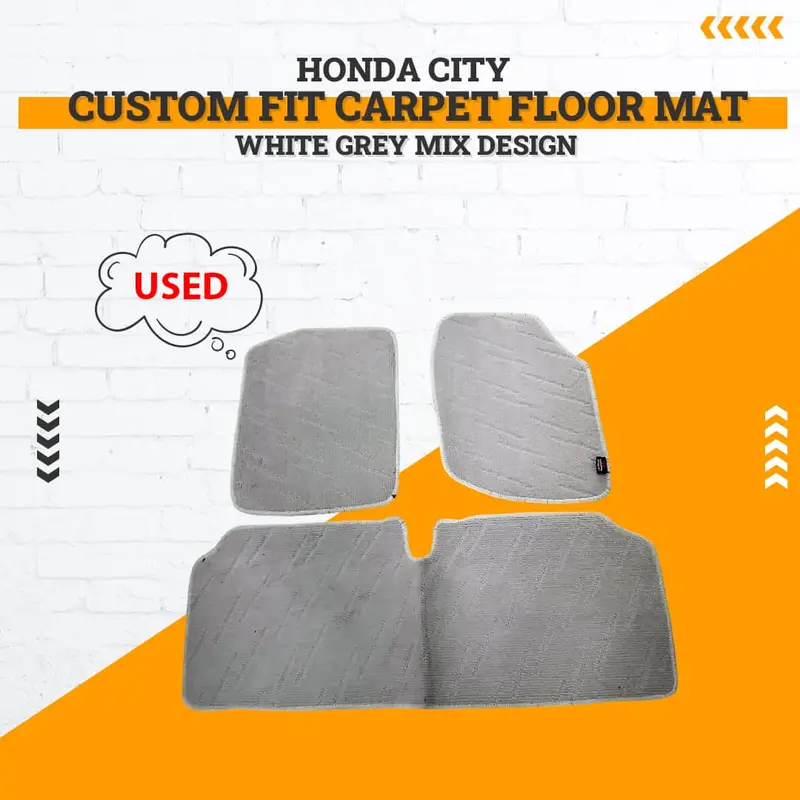 Used Honda City Custom Fit Carpet Floor Mat White Grey 3 Pcs 2008 - 2021 - Mix Design (Rough Condition) 1