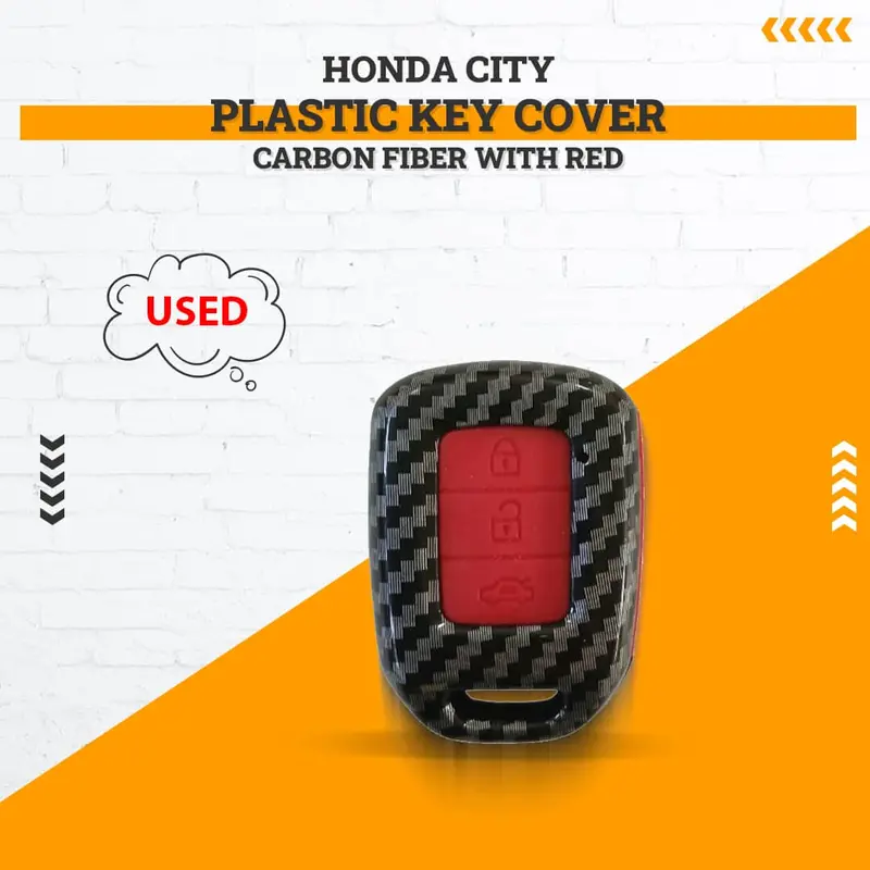 Used Honda City Plastic Key Cover Carbon Fiber With Red Pvc 2021 - 2025 - (Lock Issue) 1
