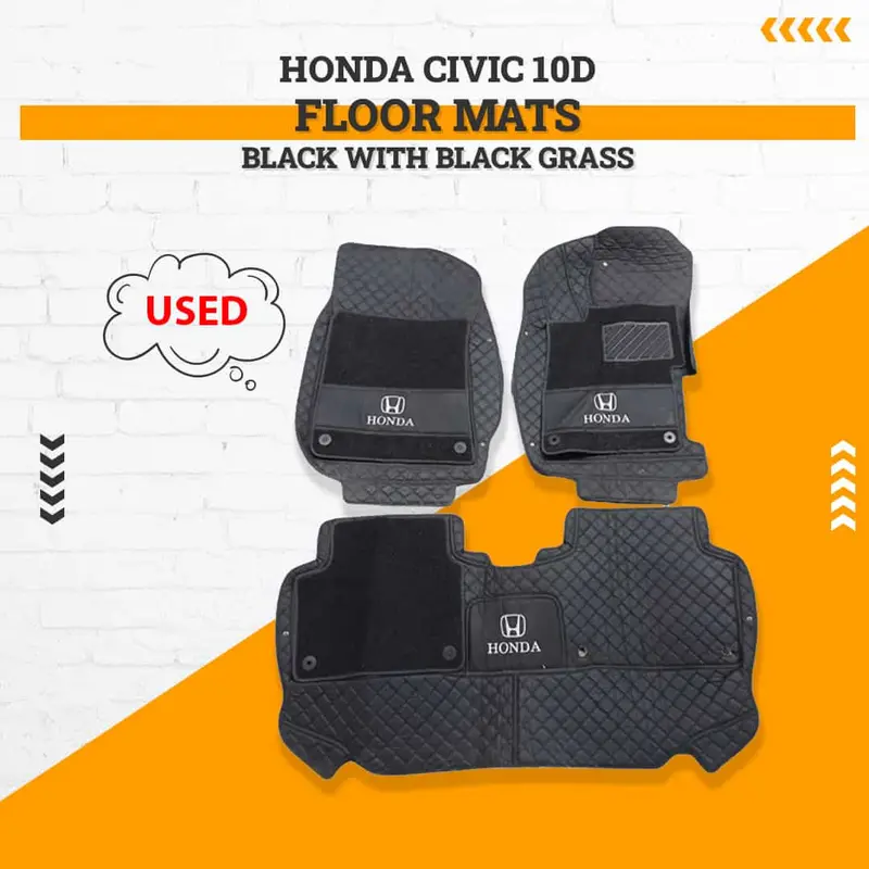 Used Honda Civic 10D Floor Mats Black With Black Grass 2012 - 2016 - Damage 1