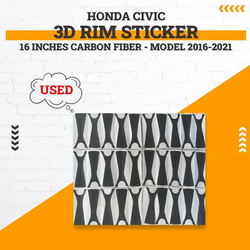 Used Honda Civic 3D Rim Sticker 16 Inches Carbon Fiber 2016 - 2021 1
