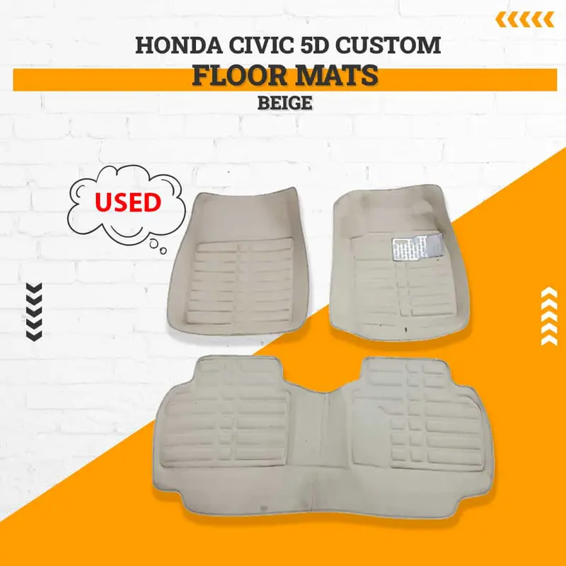 Used Honda Civic 5D Custom Floor Mats Beige 3 Pcs 2012 - 2016 - Damage 1