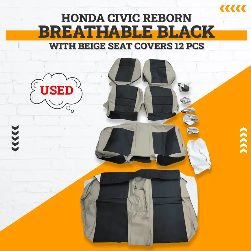 Used Honda Civic Breathable Black Beige Seat Covers 12 Pcs 2006 - 2012 1