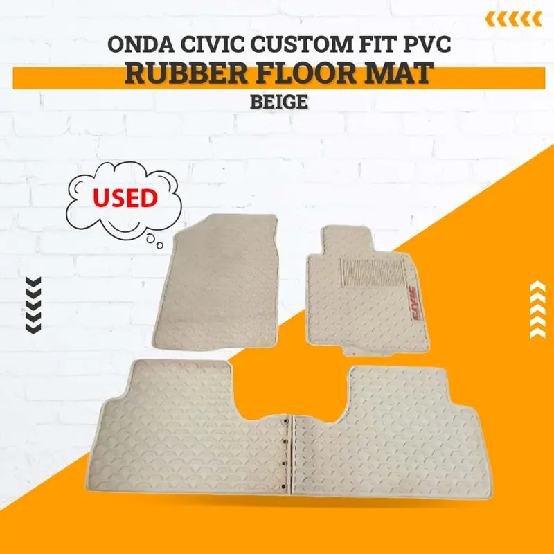 Used Honda Civic Custom Fit Pvc Rubber Floor Mat Beige 2016 - 2025 - (Rough Condition) 1