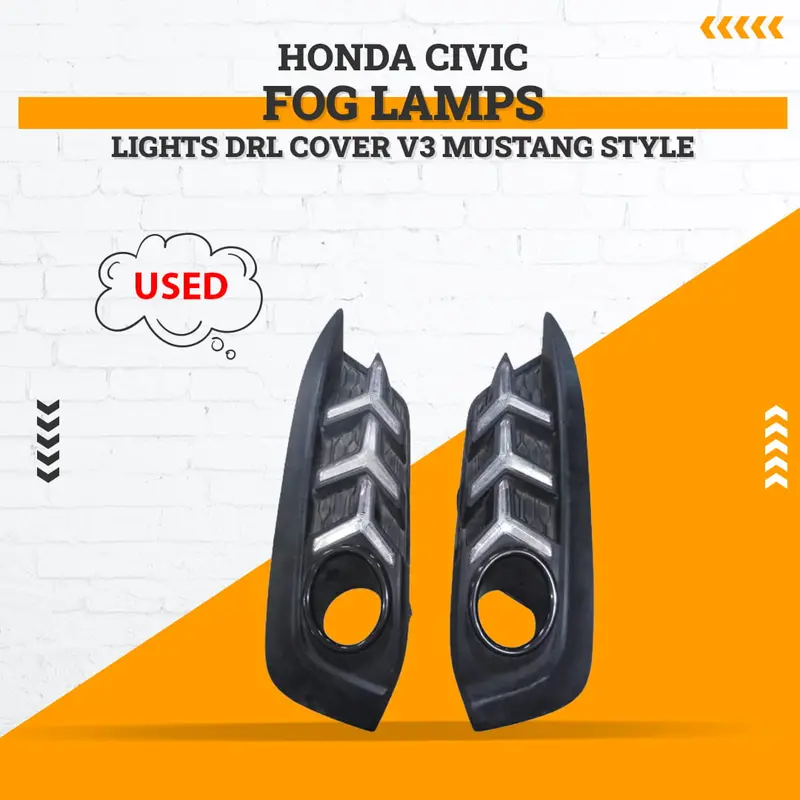 Used Honda Civic Fog Lamps Lights Drl Cover V3 Mustang Style - (Without Wiring)- Model 2016-2021 1
