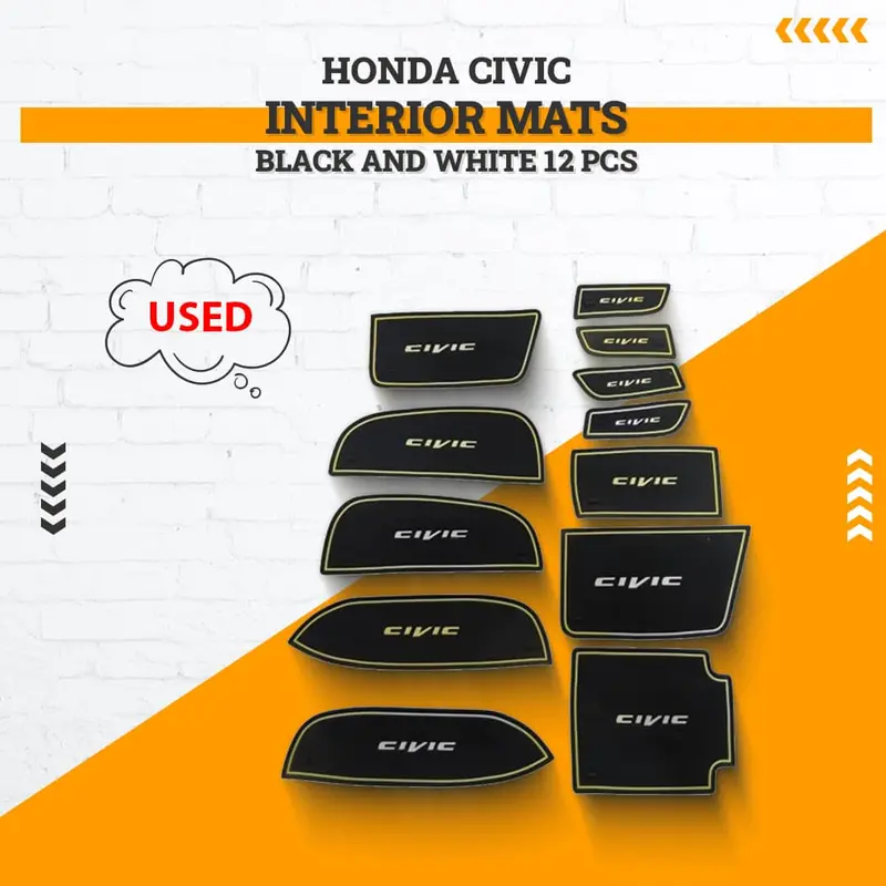 Used Honda Civic Interior Mats Black And White 12 Pcs 2012 - 2016 2012 - 2016 - Rough Condition 1