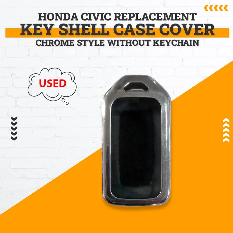 Used Honda Civic Key Shell Case Cover Chrome Style Without Keychain 2016 - 2021 - Replacement Casing 1