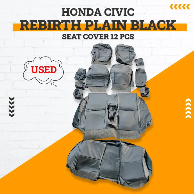 Used Honda Civic Rebirth Plain Black Seat Cover 12 Pcs  2013 - 2015 1