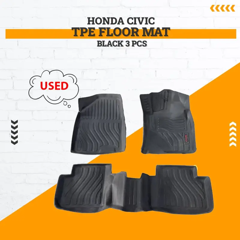 Used Honda Civic Tpe Floor Mat Black 3 Pcs 2016 - 2021 - Damage 2