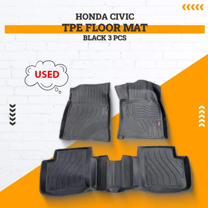 Used Honda Civic Tpe Floor Mats Black 3 Pcs - (Minor Damage) 1