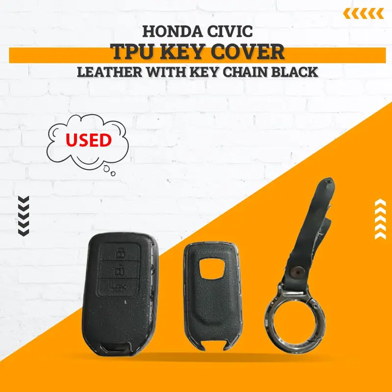 Used Honda Civic Tpu Key Cover Leather With Keychain Black 2016 - 2021 - (Rough Condition) 1