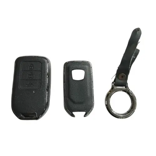 Used Honda Civic Tpu Key Cover Leather With Keychain Black 2016 - 2021 - (Rough Condition) 2