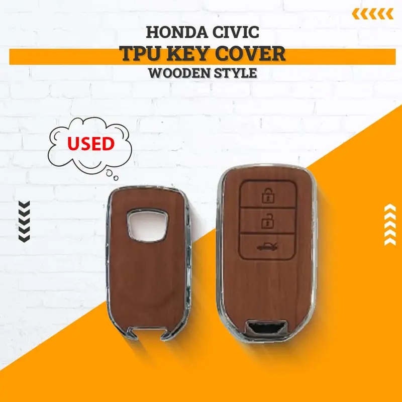 Used Honda Civic Tpu Key Cover Wooden Style 2016 - 2021 - (Corners Damage) 1