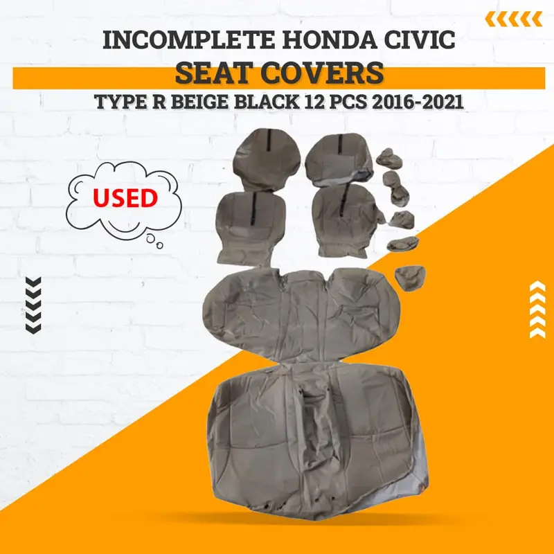 Used  Honda Civic Type R Beige Black Seat Covers 12 Pcs 2016 - 2021 - Incomplete 1