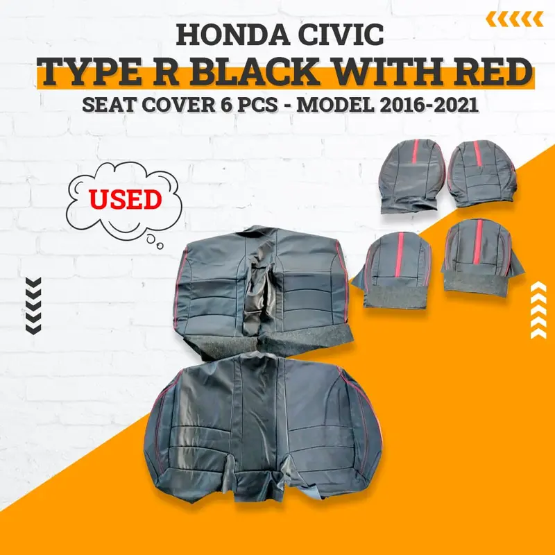 Used Honda Civic Type R Black With Red Seat Cover 6 Pcs 2016 - 2021 1
