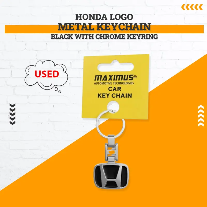 Used Honda Logo Metal Keychain – Black With Chrome Keyring - Rough Condition 1