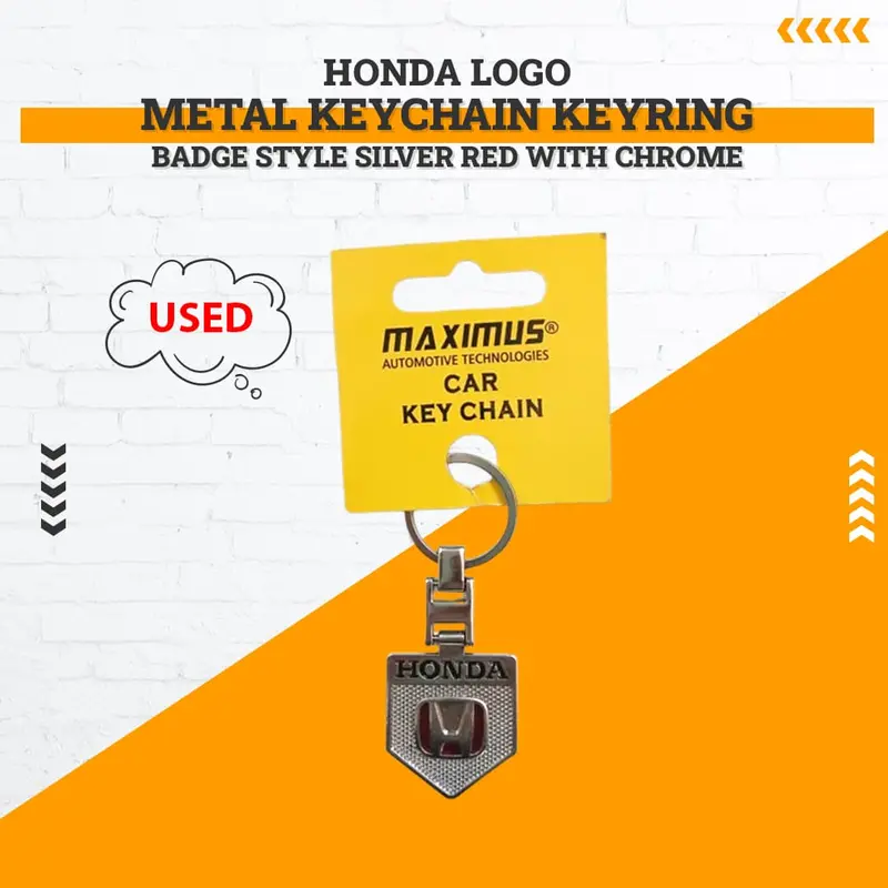 Used Honda Logo Metal Keychain Keyring Badge Style Silver Red With Chrome - Rough Condition 1