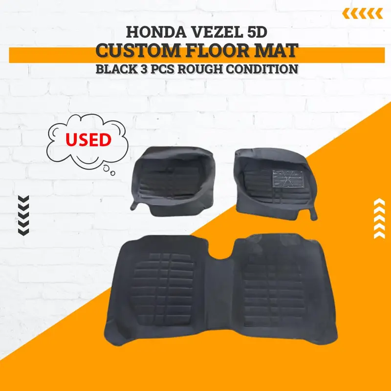 Used Honda Vezel 5D Custom Floor Mat Black 3 Pcs Rough Condition 2013 - 2025 1
