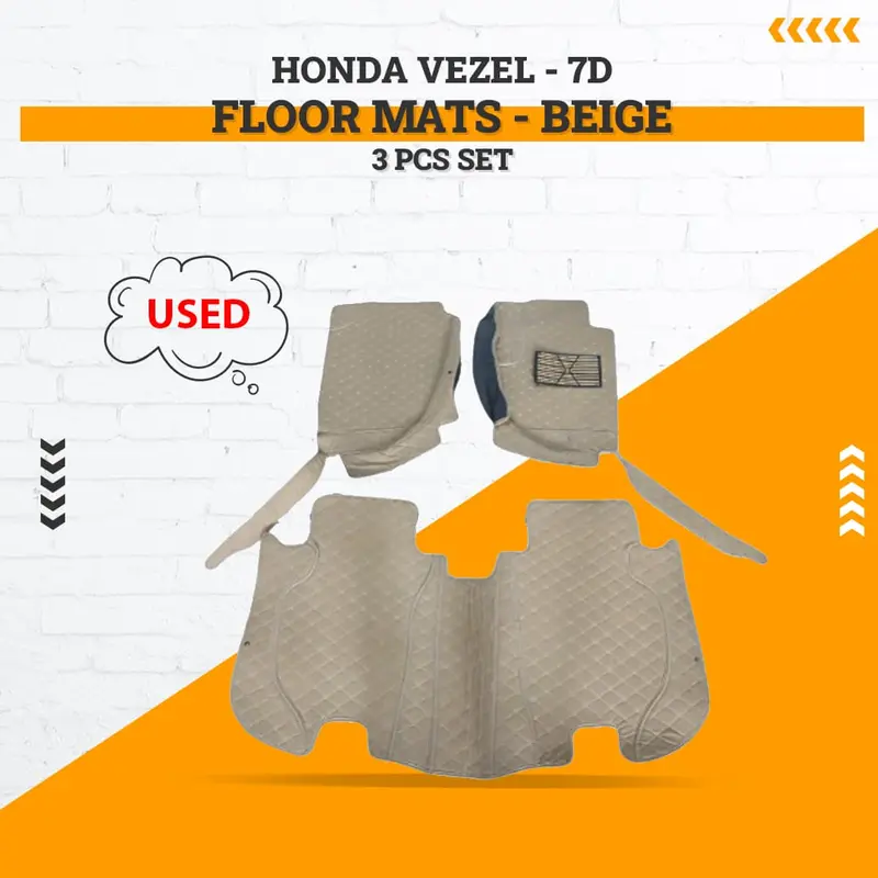 Used Honda Vezel - 7D Floor Mats - Beige - 3 Pcs Set 2013 - 2025 - (Rough Condition) 1