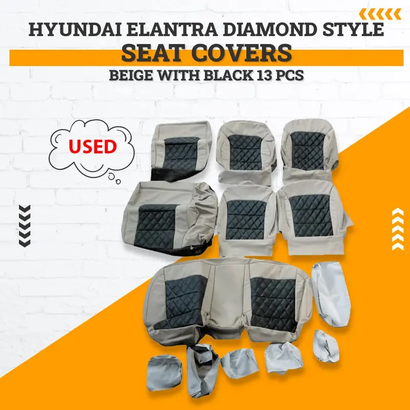 Used Hyundai Elantra Diamond Style Seat Covers 13 Pcs 2021 - 2024 - Beige With Black 1