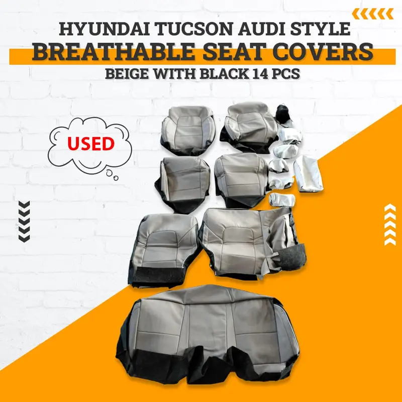 Used Hyundai Tucson Audi Style Breathable Seat Covers 2020 - 2024 - Beige With Black 14 Pcs 1