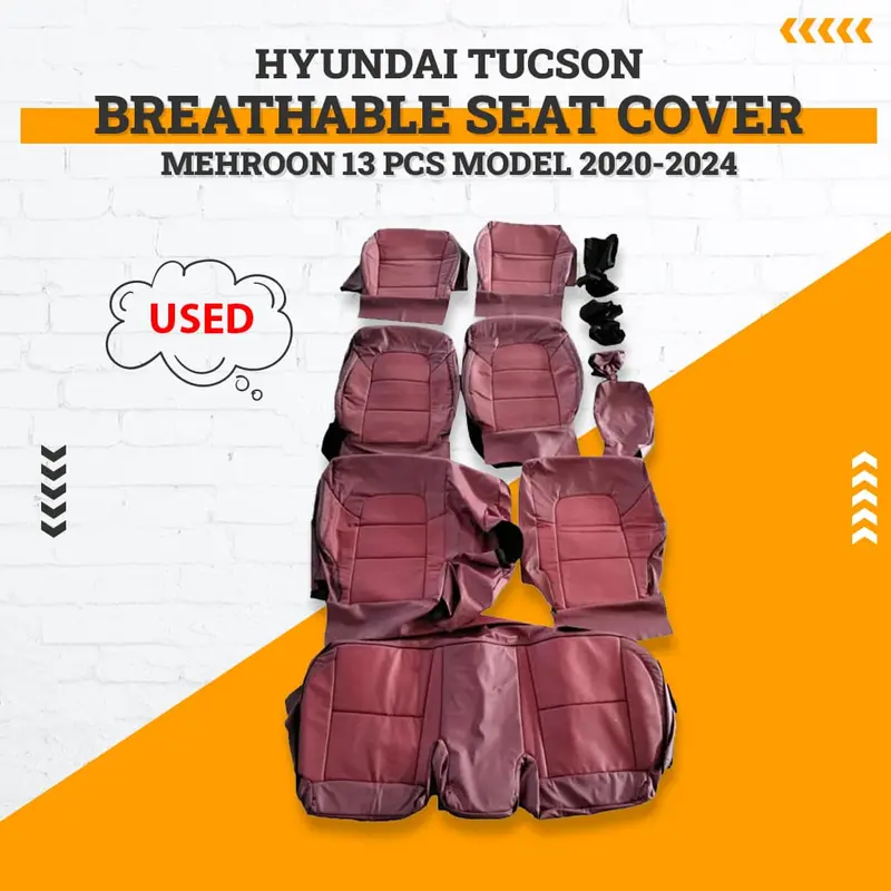 Used Hyundai Tucson Breathable Seat Cover Mehroon 13 Pcs 2020 - 2024 1