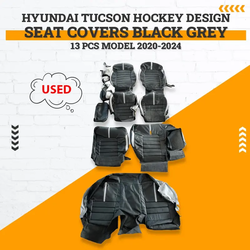 Used Hyundai Tucson Hockey Design Seat Covers 2020 - 2024 - Black Grey 13 Pcs 1