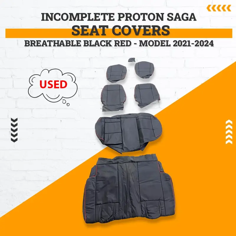 Used Incomplete Proton Saga Breathable Black Red Seat Covers 2021-2025 1