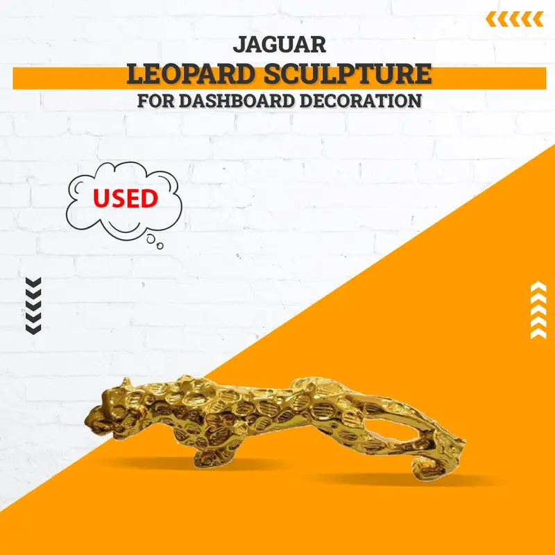 Used Jaguar Leopard Sculpture For Dashboard Decoration Medium Golden - (Tail Damage) 1