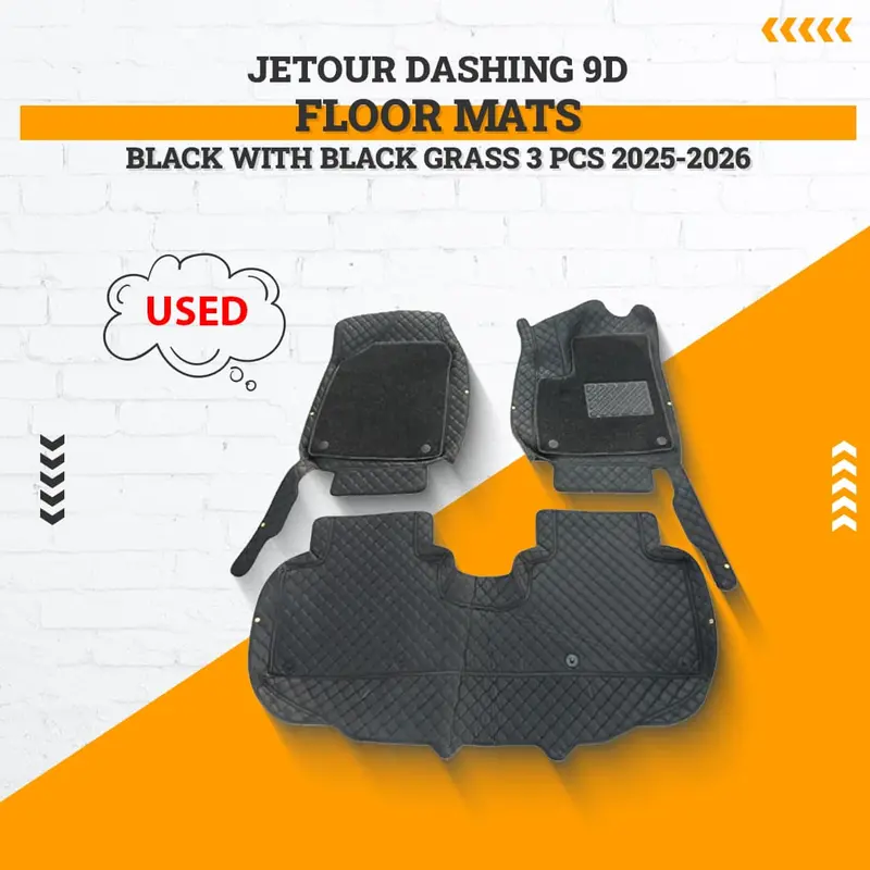 Used Jetour Dashing 9D Floor Mats Black With Black Grass 3 Pcs 2025 - 2026 - (Back Passenger Grass Missing) 1