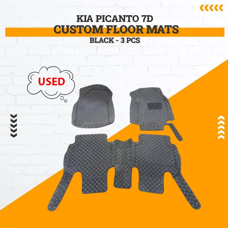 Used Kia Picanto 7D Custom Floor Mats - Black - 3 Pcs Set Damage 2019 - 2025 1