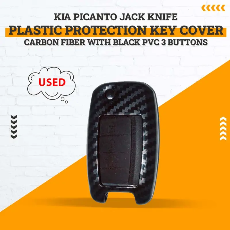 Used Kia Picanto Jack Knife Plastic Key Cover Carbon Fiber With Black 2019 - 2025 - Pvc 3 Buttons  Minor Damage 1