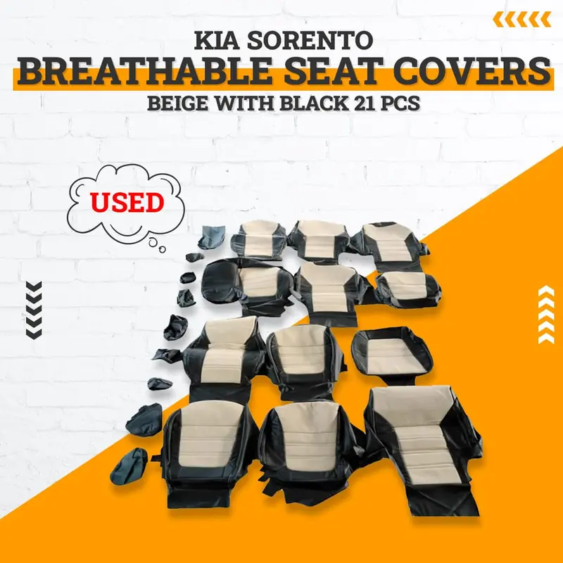 Used Kia Sorento Breathable Seat Covers Beige With Black 2021 - 2024 - 21 Pcs 1