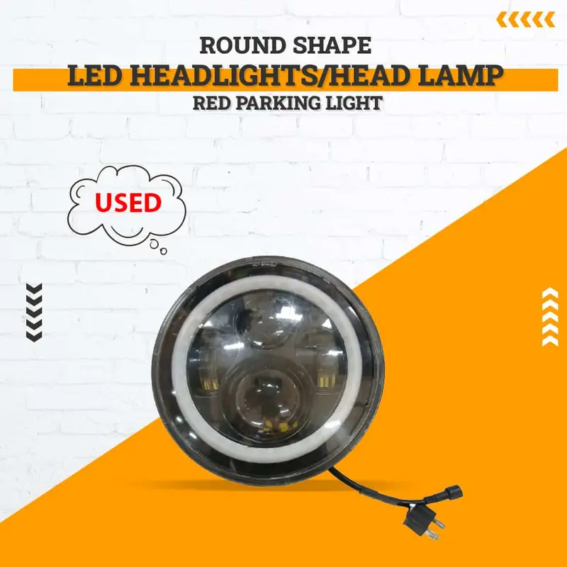 Used Led Headlights/Head Lamps Round Shape Red Parking Light 7 Inches - (Minor Scratches) 1
