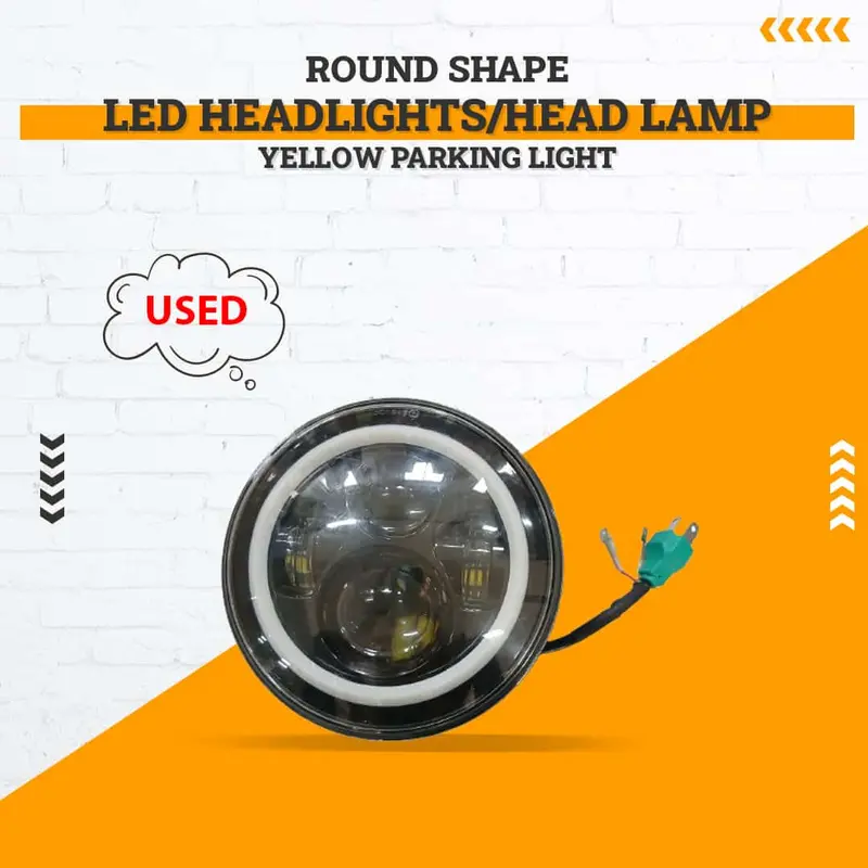 Used Led Headlights/Head Lamps Round Shape Yellow Parking Light 7 Inches - (Minor Scratches) 1