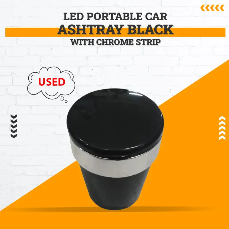 Used Led Portable Car Ashtray Black With Chrome Strip - (Rough Condition) 1