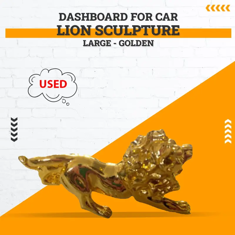Used Lion Sculpture For Car Dashboard Large - Golden 1