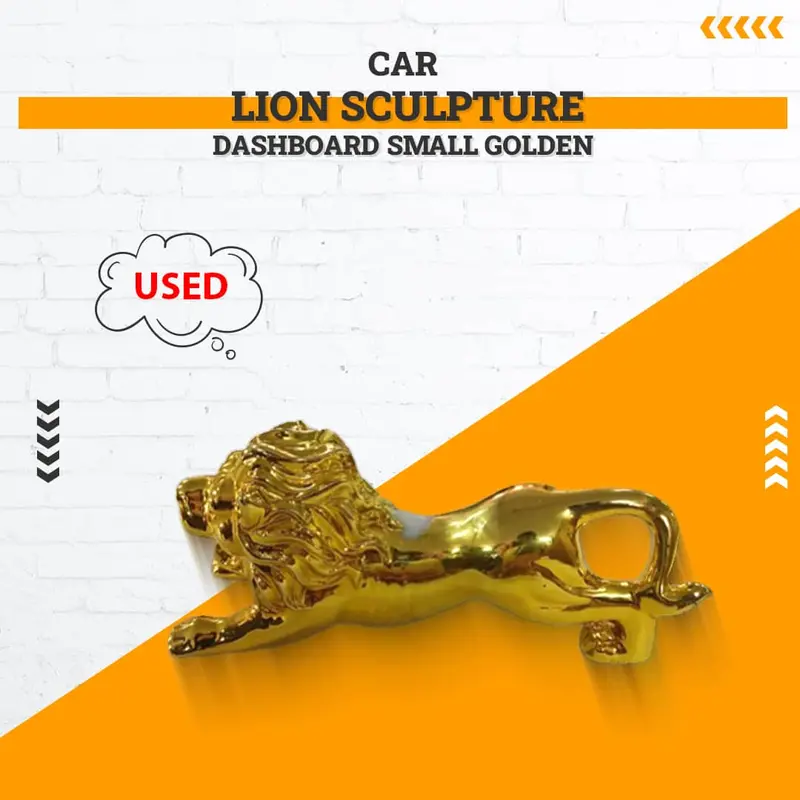 Used Lion Sculpture For Car Dashboard Small Golden - Rough Condition 1