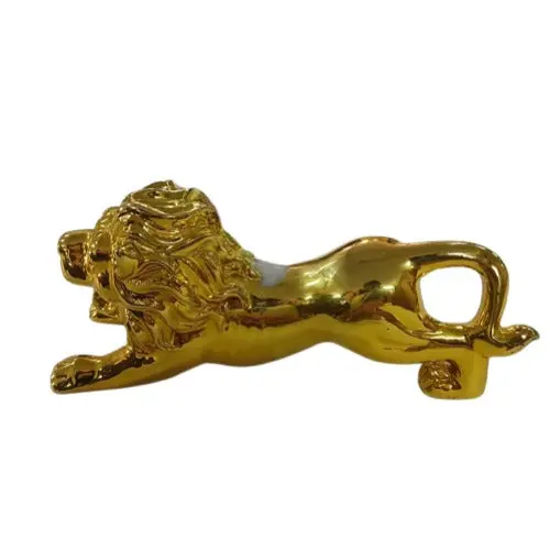 Used Lion Sculpture For Car Dashboard Small Golden - Rough Condition 2