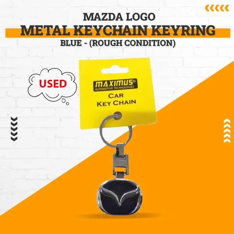 Used Mazda Logo Metal Keychain Keyring - Blue - (Rough Condition) 1
