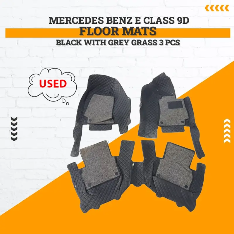 Used Mercedes Benz E Class 9D Floor Mats Black With Grey Grass 3 Pcs 2016 - 2018 - Damage 1