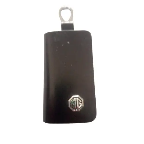 Used Mg Zipper Glossy Leather Key Cover Pouch Black - With Keychain Ring 2