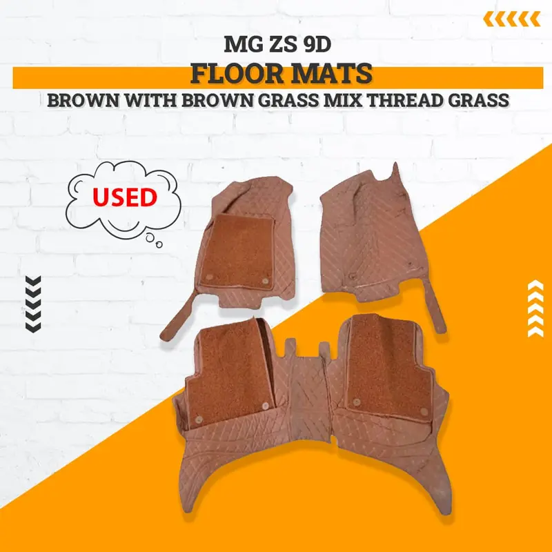 Used Mg Zs 9D Floor Mats Brown With Brown Grass Mix Thread Grass 3 Pcs 2020 - 2025 - Damage 1
