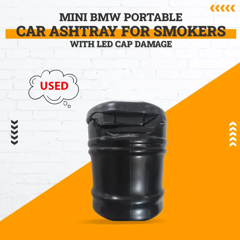 Used Mini Bmw Portable Car Ashtray For Smokers With Led Cap Damage 1