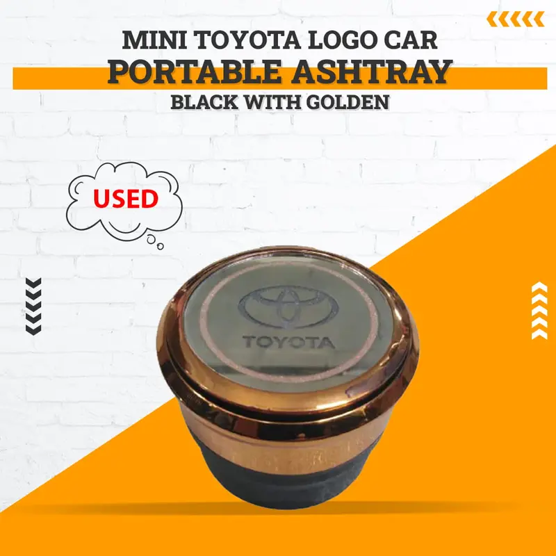 Used Mini Toyota Logo Car Portable Ashtray Black With Golden - (Rough Condition) 1