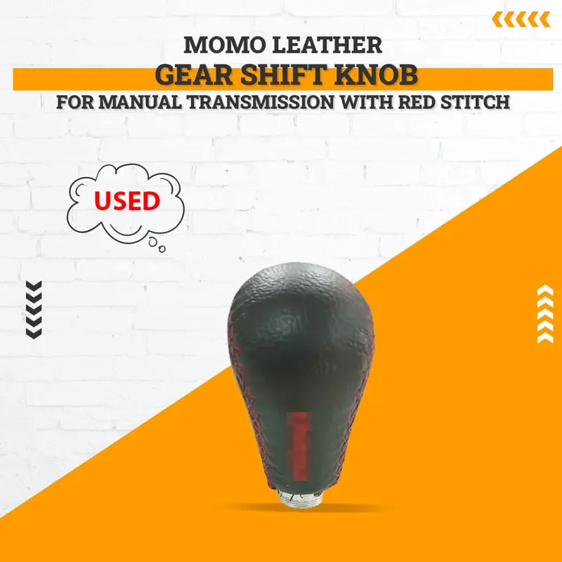 Used Momo Leather Gear Shift Knob For Manual Transmission With Red Stitch - (Rough Condition & Without Fitting) 1