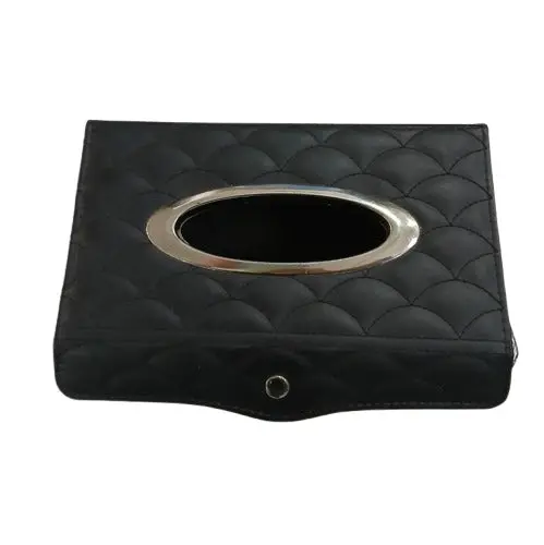 Used Premium Luxury Car Tissue Holder Case Box With Thread Design - Black - (Lock Issue) 2