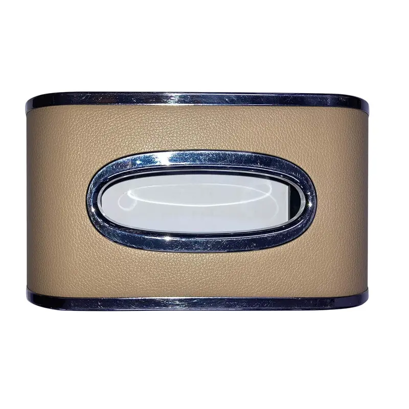 Used Premium Luxury Car Tissue Holder Case Box Without Clock - Beige With Chrome 2